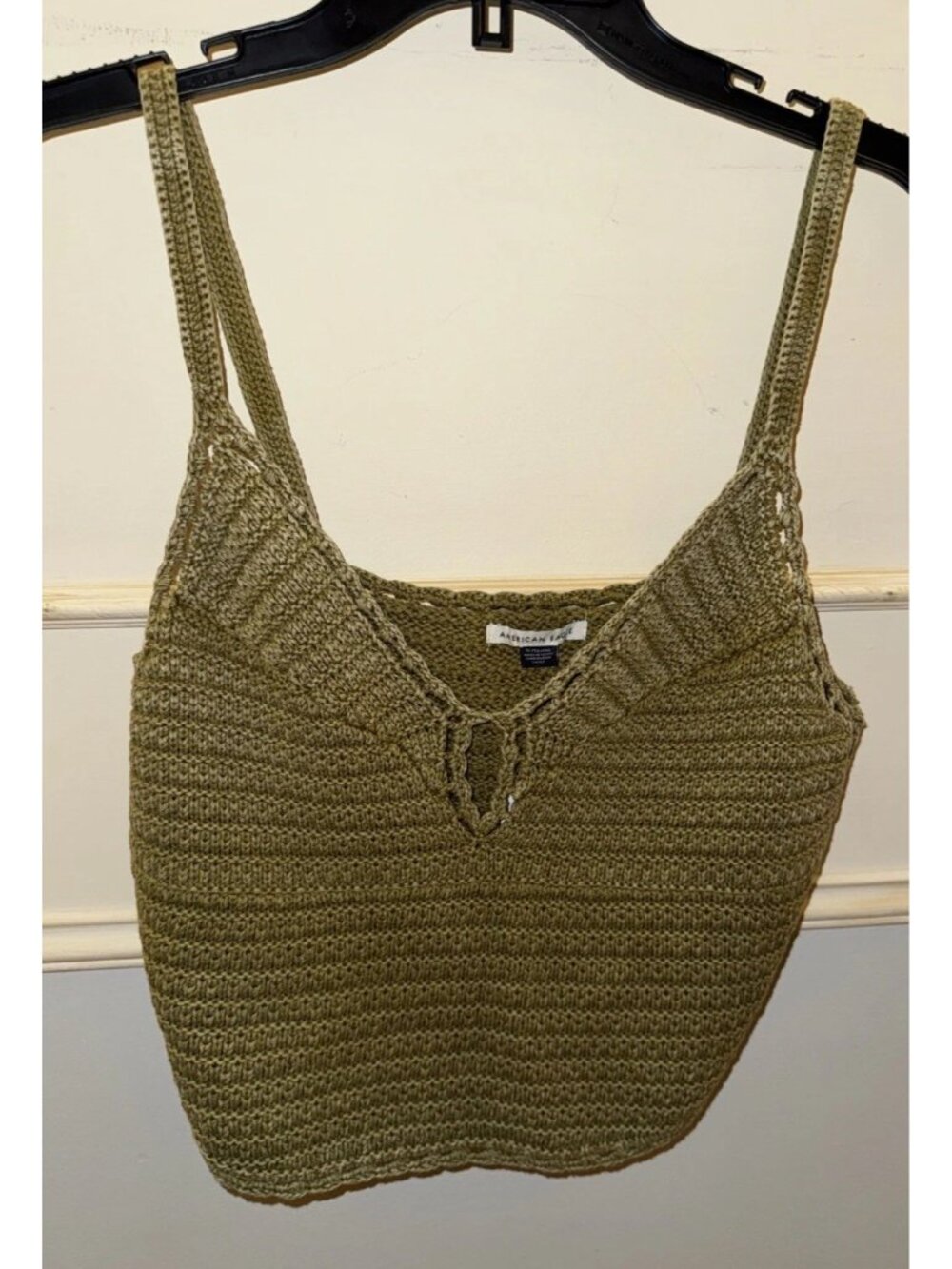 Women’s American Eagle Crochet Tank Top XL NWT Cutout V Neck Olive Green Shirt
